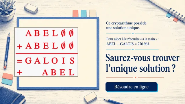 Six mathématiciens — Cryptarithme ABEL+GALOIS | Tangente