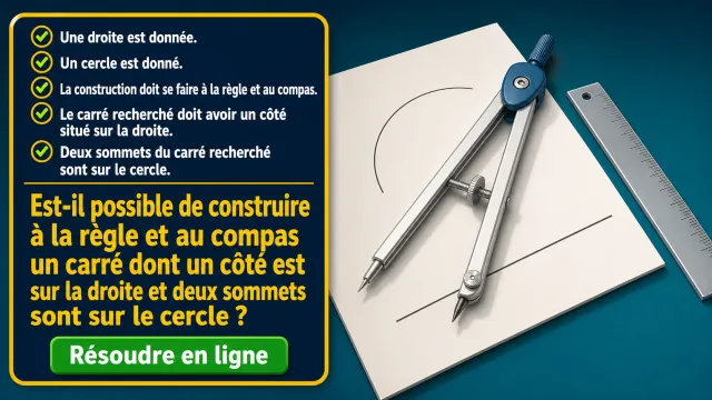 Carré avec côté sur droite et sommets sur cercle | Tangente