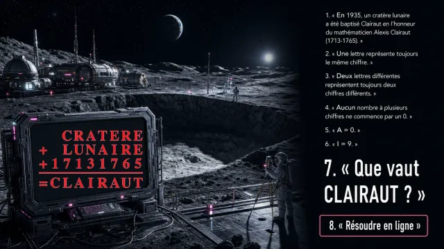 Un cratère nommé Clairaut : cryptarithme | Tangente