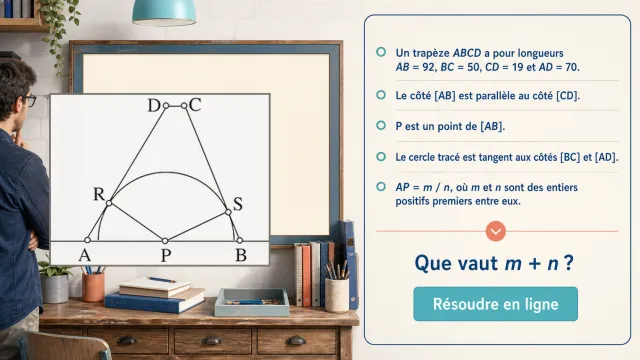 Un trapèze et un cercle : trouvez AP = m/n | Tangente