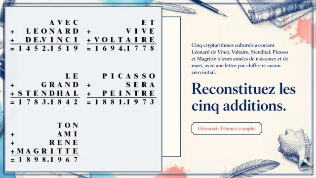 Artistes mystères : cryptarithmes culturels | Tangente