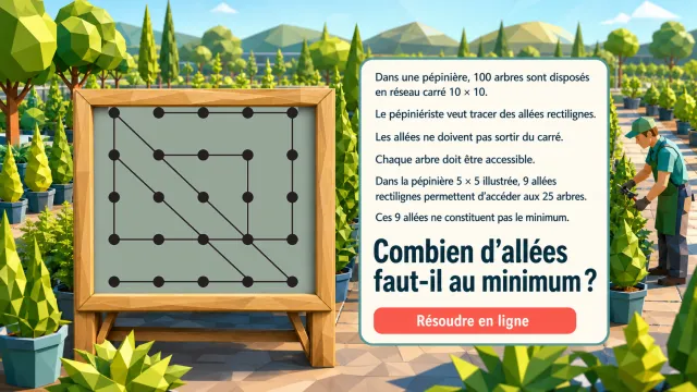 Problème de la pépinière : minimum de chemins pour 100 arbres