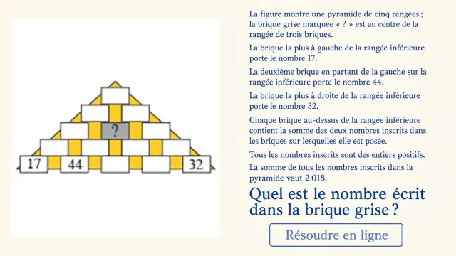 La pyramide de Mick Erinos : défi mathématique | Tangente