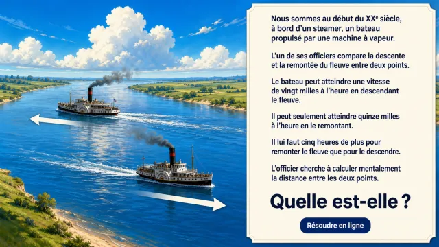 Une distance a calculer : steamer et courant du fleuve | Tangente