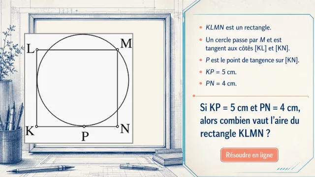 Un cercle et un rectangle : calculez l'aire | Tangente