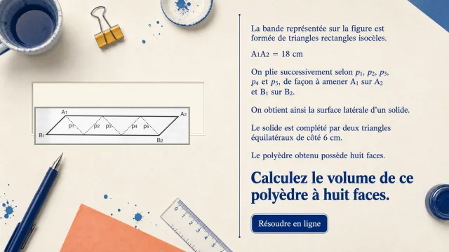 Patron de solide a huit faces, calculer le volume | Tangente