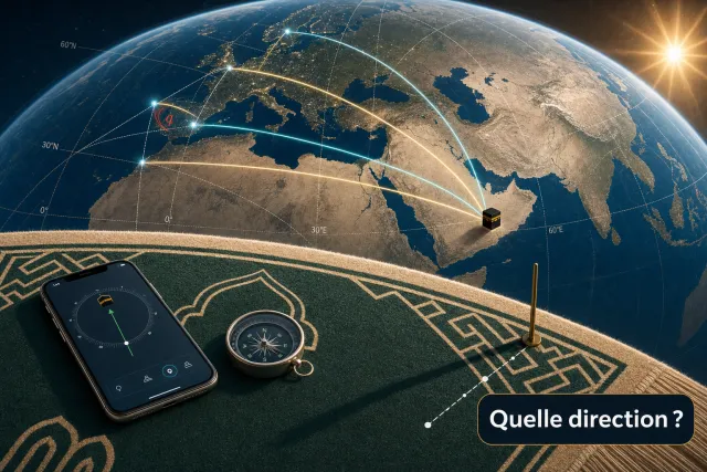 Déterminer la qibla : trigonométrie sphérique et direction de La Mecque