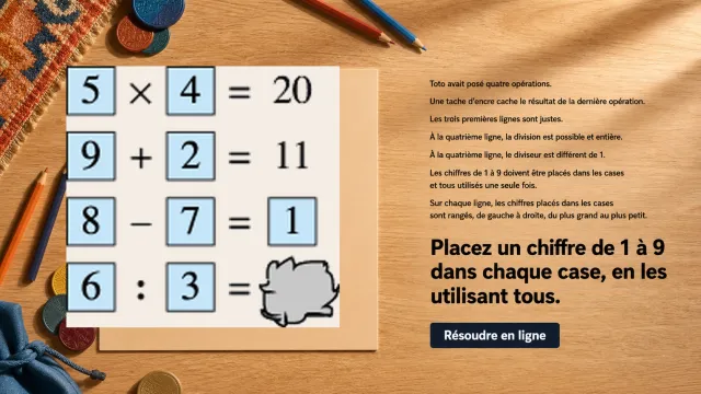Quatre opérations et neuf chiffres : complétez le tableau | Tangente