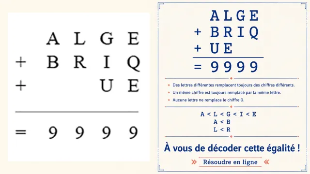 Vous avez dit algébrique ? Un cryptarithme | Tangente