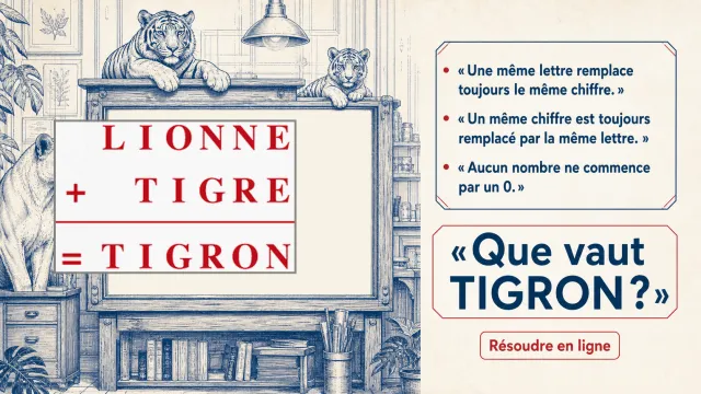 Cryptarithme animalier : la valeur de TIGRON | Tangente
